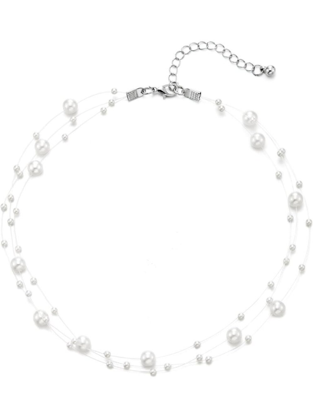 Dainty Floating Pearl Illusion Choker Necklace - Minimalist Faux Pearls on Wire